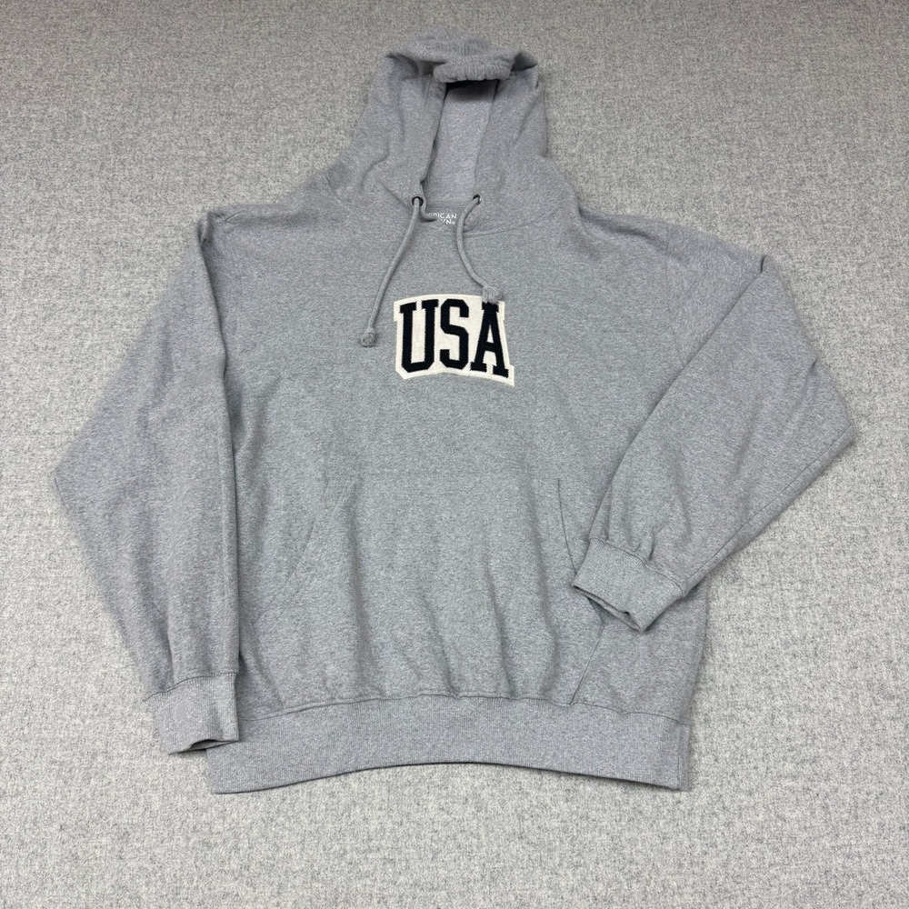 American Crown USA Patch Hoodie XL Gray Pullover Kangaroo Pocket Casual Athletic